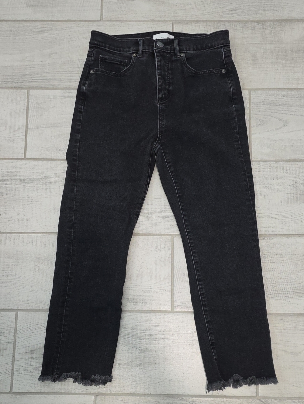 LOFT High Waisted Straight Crop Jeans Women's Size 4 Raw Hem Black